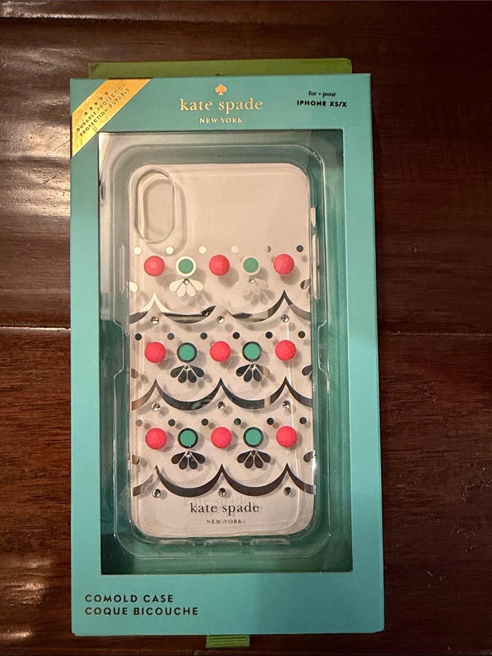 kate spade Clear iPhone X/XS Case with Coral Pink and Teal Accents